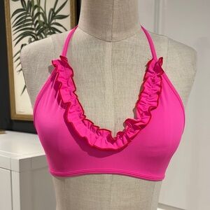 Pink Ruffled Halter Bikini Top